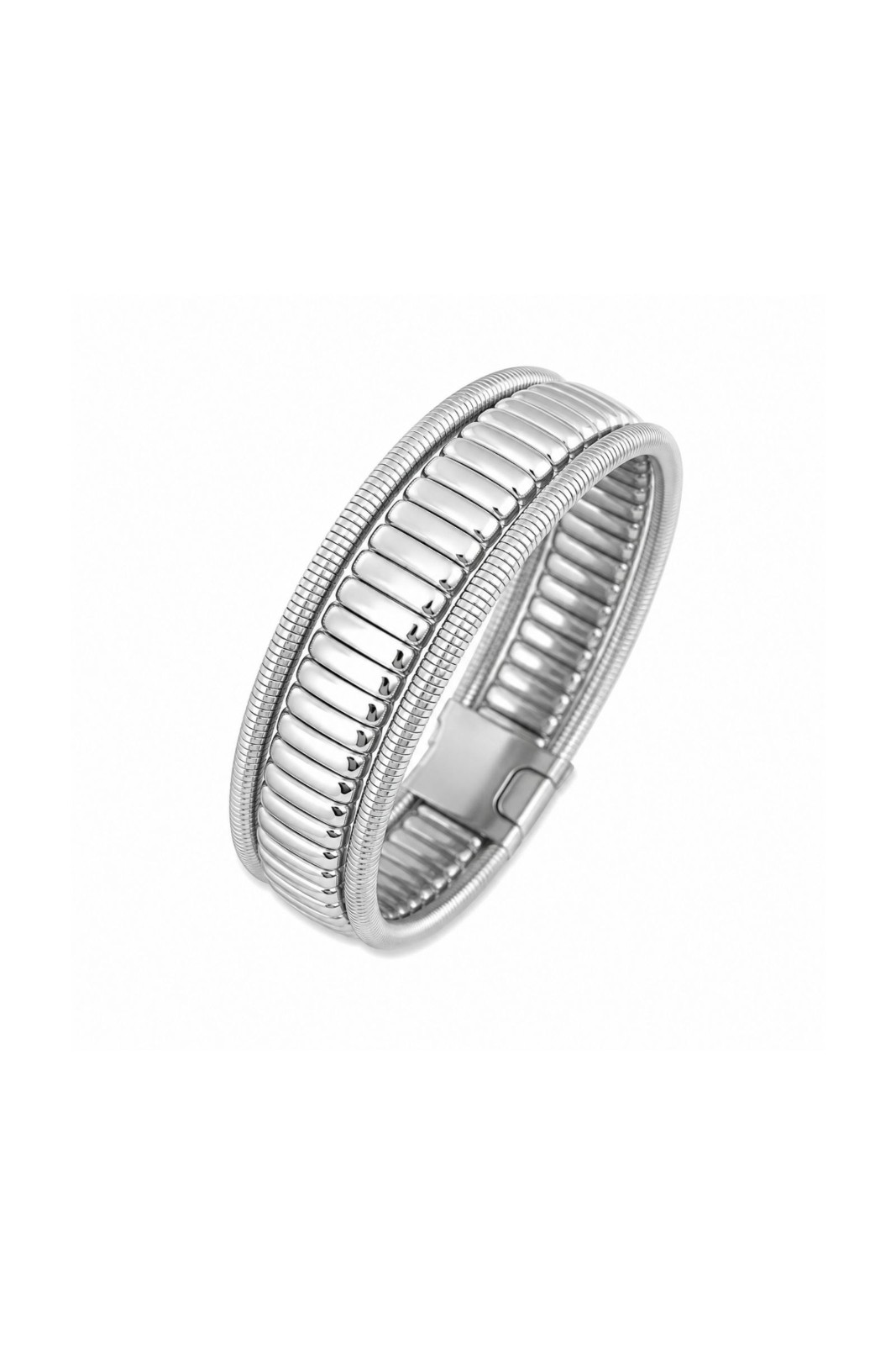 BI255-06_ARGENTO BRACCIALE ELASTICO EFFETTO MAGLIA METALLICA - Argento, TU