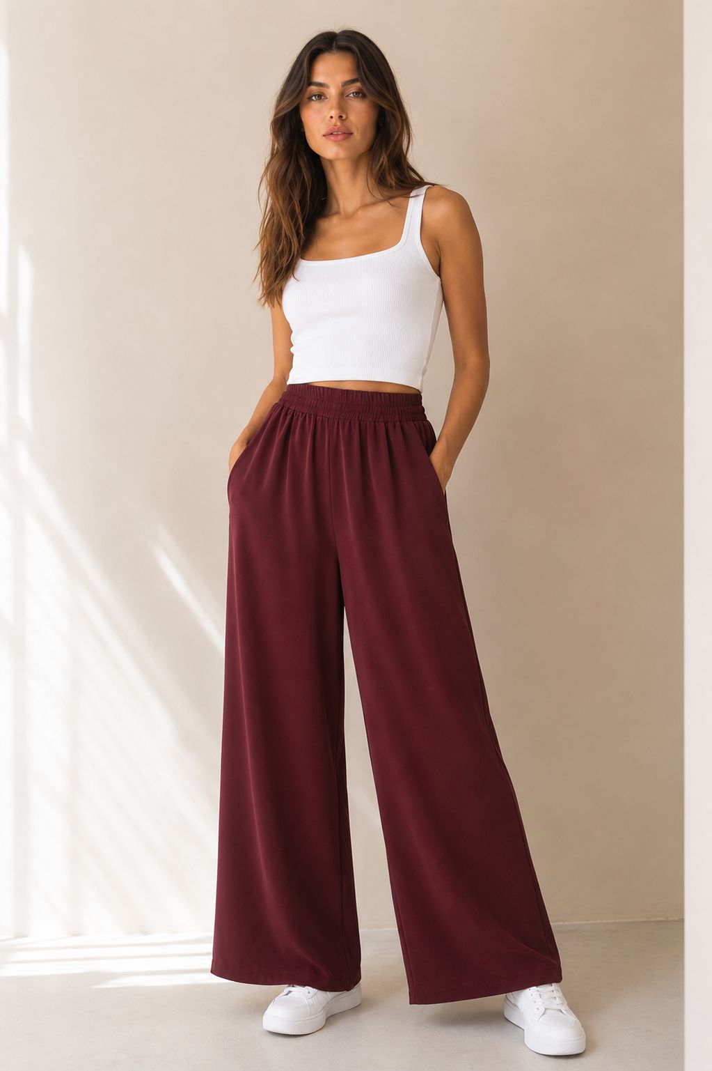 BM26315-06_VINO PANTALONE PALAZZO IN TESSUTO MORBIDO EFFETTO TUTA - Vino, XL