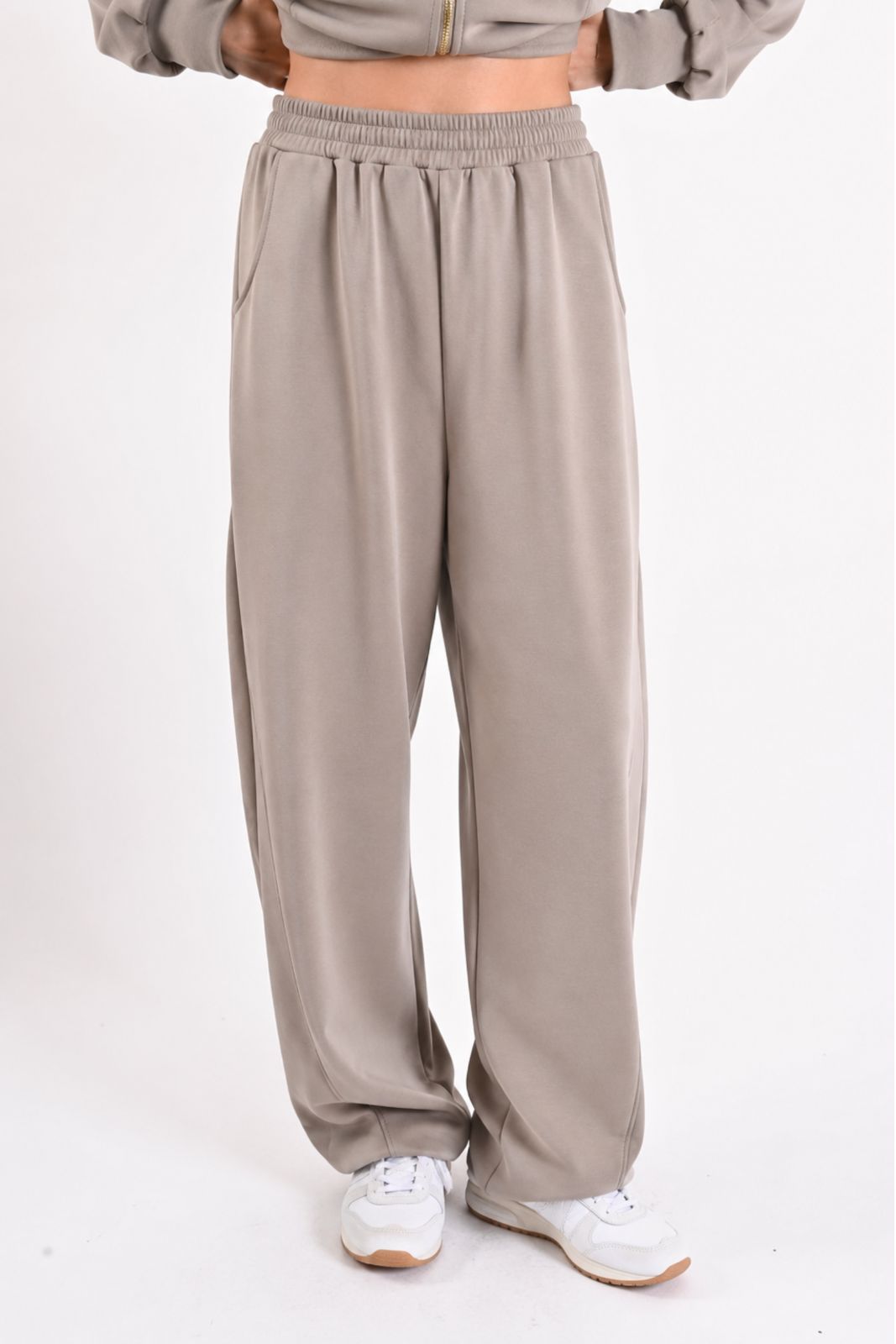 BM26327-06_BEIGE PANTALONI AMPI IN TESSUTO MORBIDO EFFETTO TUTA - Beige, XS