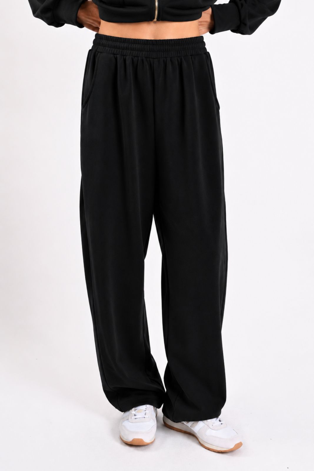 BM26327-06_NERO PANTALONI AMPI IN TESSUTO MORBIDO EFFETTO TUTA - Nero, S