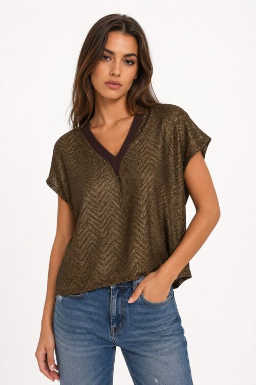 MAGLIA LUREX CON SCOLLO A V