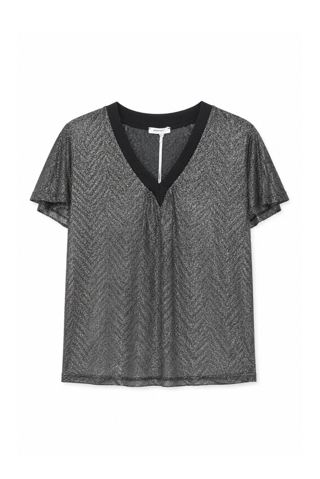 LM16413-06_NERO MAGLIA LUREX CON SCOLLO A V - Nero, S