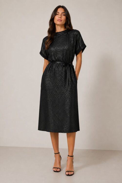 ABITO MIDI LUREX CON CINTURA