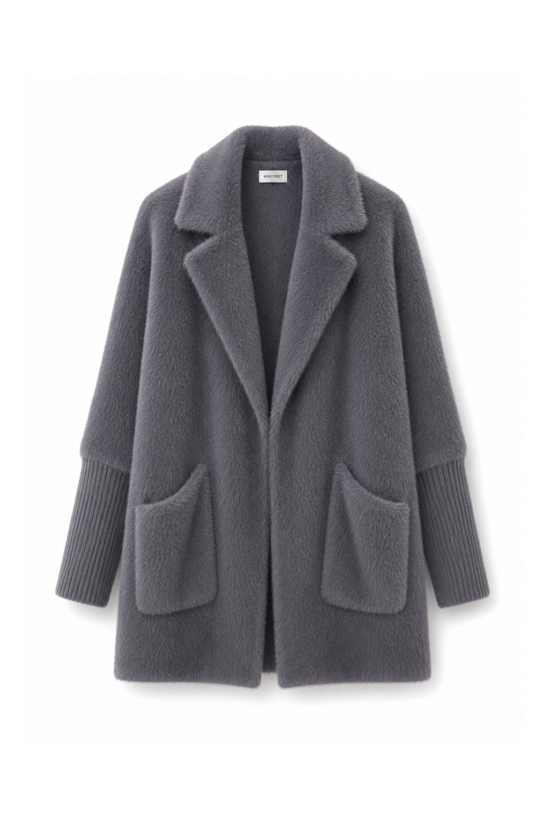 M25384-06_ANTRACITE CAPPOTTO IN MAGLIA EFFETTO PELLICCIA - Antracite, TU