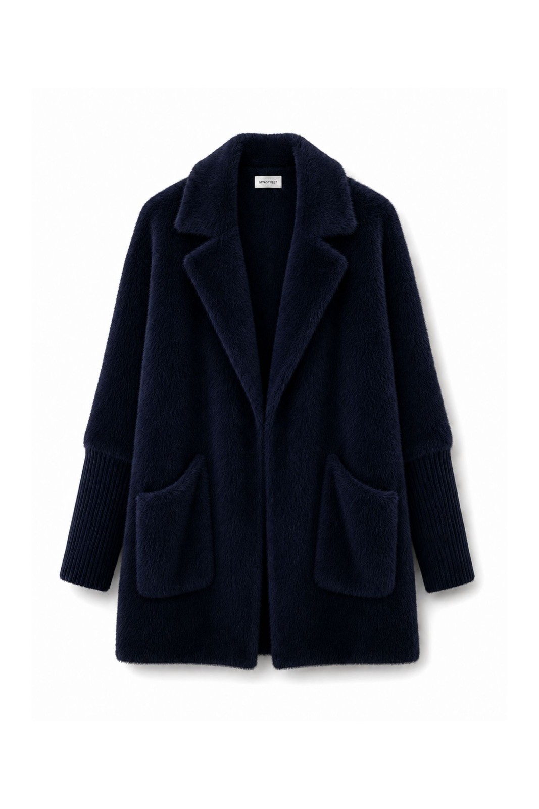 M25384-06_BLU CAPPOTTO IN MAGLIA EFFETTO PELLICCIA - Blu, TU