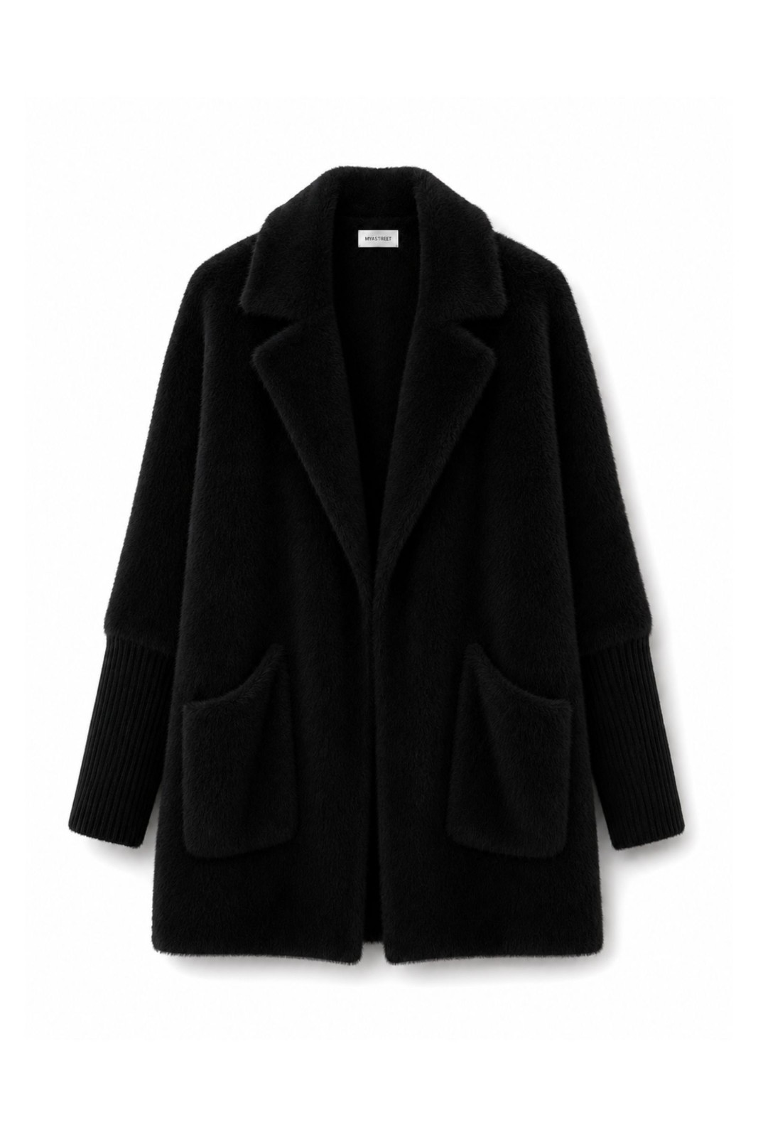 M25384-06_NERO CAPPOTTO IN MAGLIA EFFETTO PELLICCIA - Nero, TU
