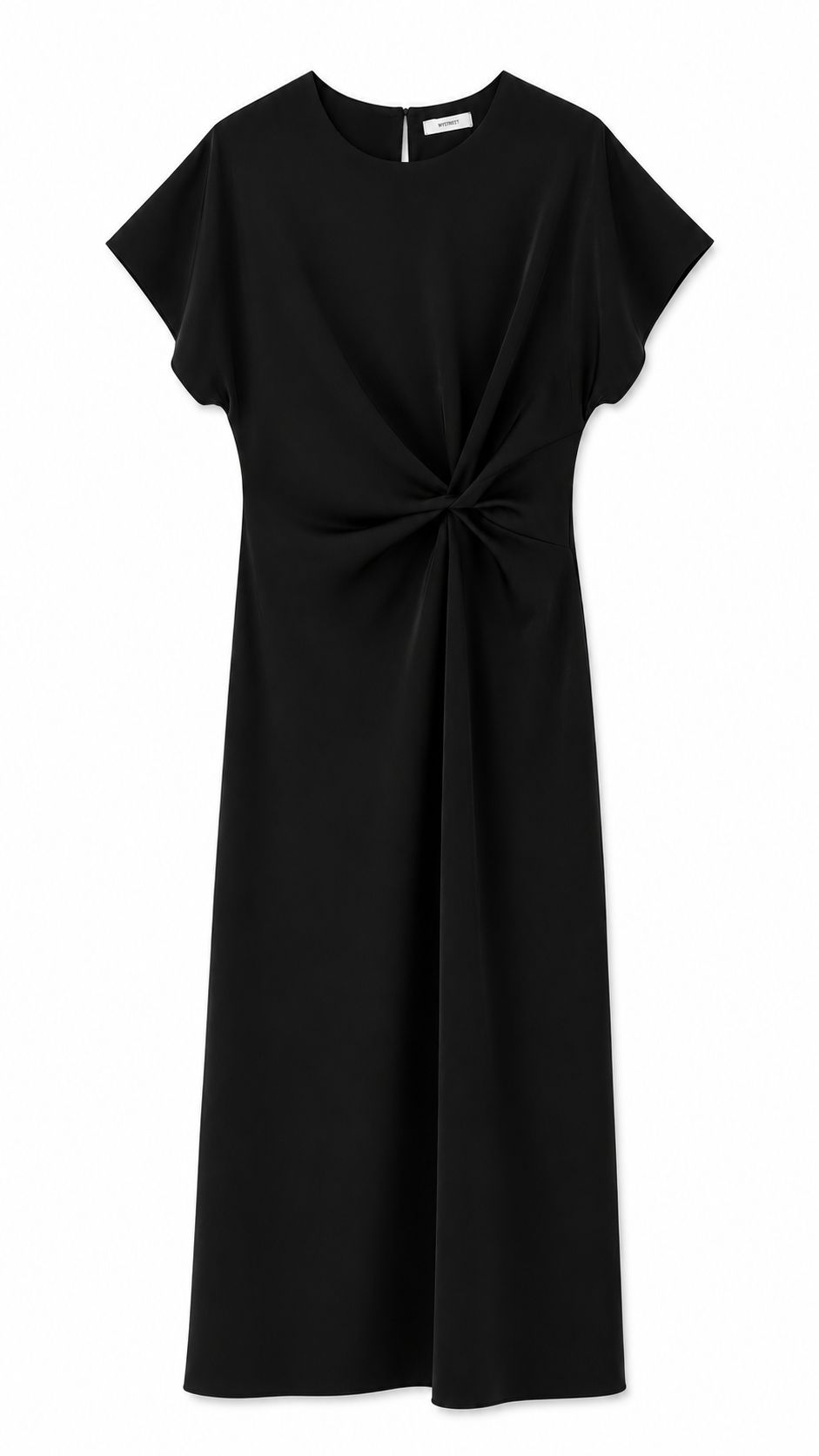 ee0a63b0-f6be-4d93-8a3d-195c2a415439 ABITO SATIN A MANICHE CORTE CON NODO LATERALE - Nero, S