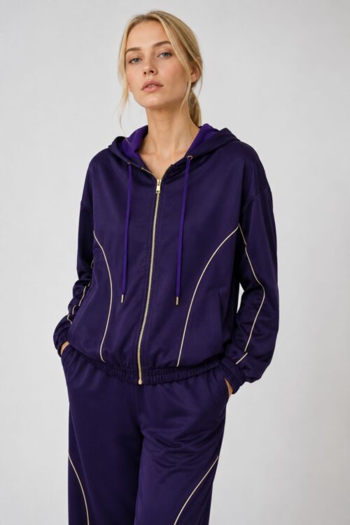 FELPA IN TESSUTO ACETATO CON CAPPUCCIO E ZIP