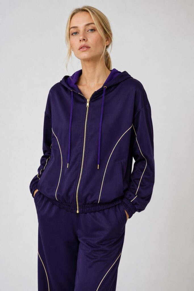 FELPA IN TESSUTO ACETATO CON CAPPUCCIO E ZIP 