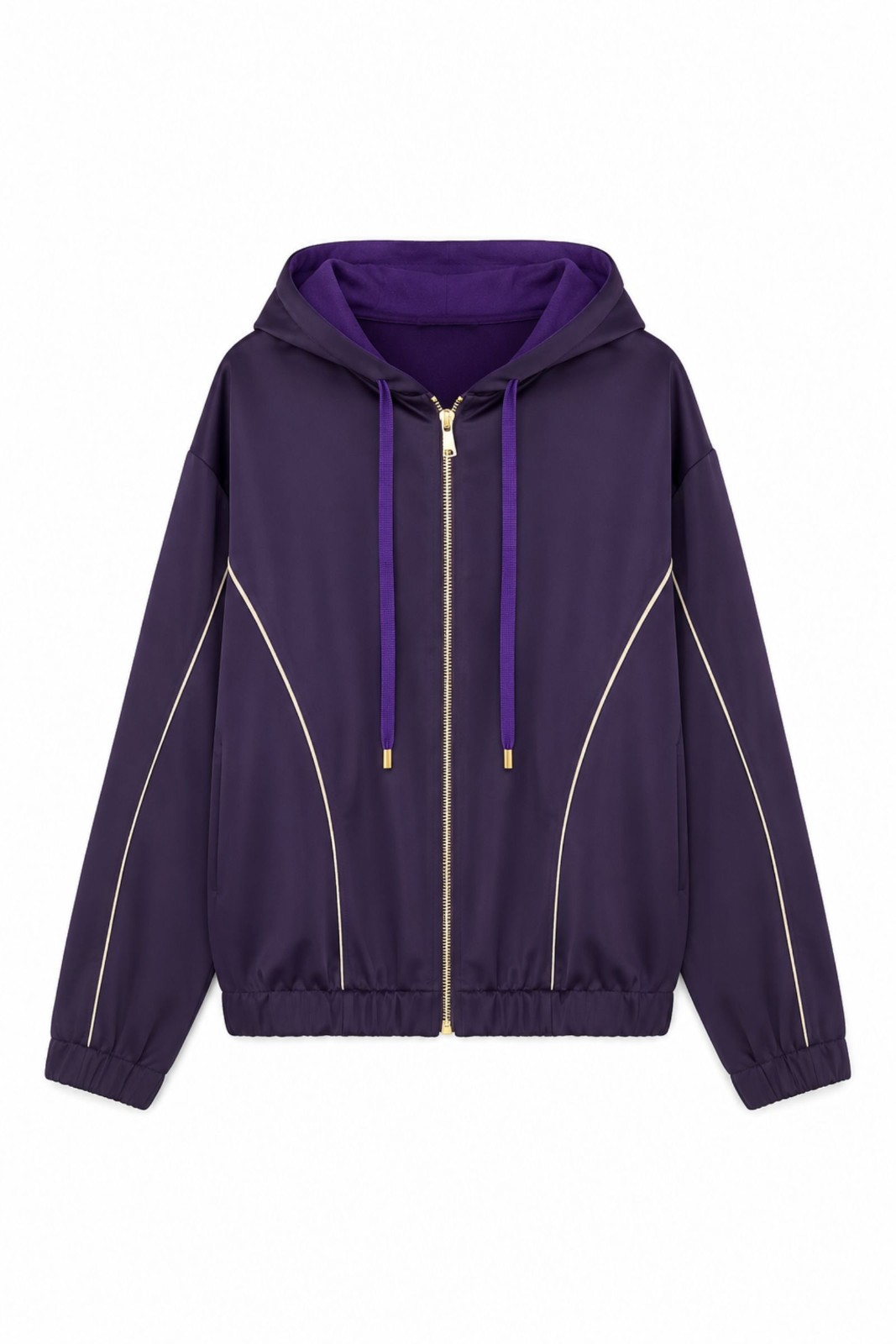 30 FELPA IN TESSUTO ACETATO CON CAPPUCCIO E ZIP - Viola, S
