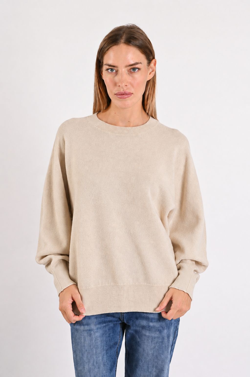 9e110ec5-7790-4f97-8db9-d22eb6dfb1f1 MAGLIA OVERSIZE GIROCOLLO IN MAGLIA MORBIDA CON MANICHE AMPIE - Beige, TU