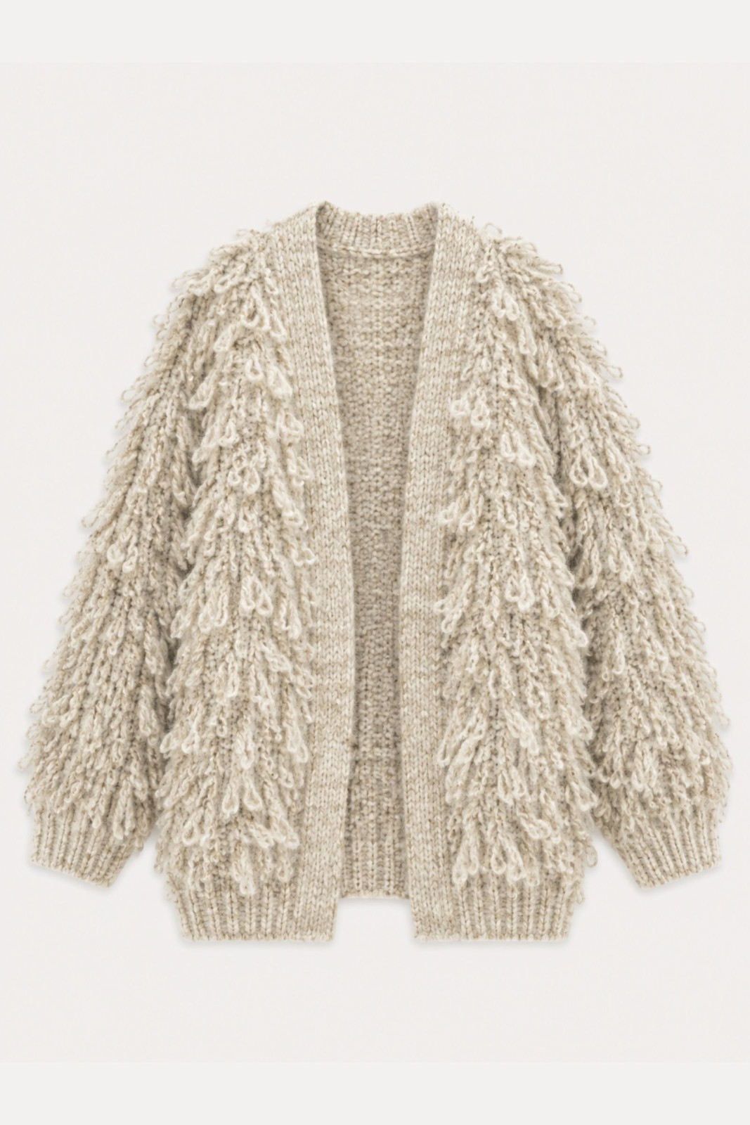 F21723-06_BEIGE CARDIGAN MORBIDO CON FRANGE - Beige, TU