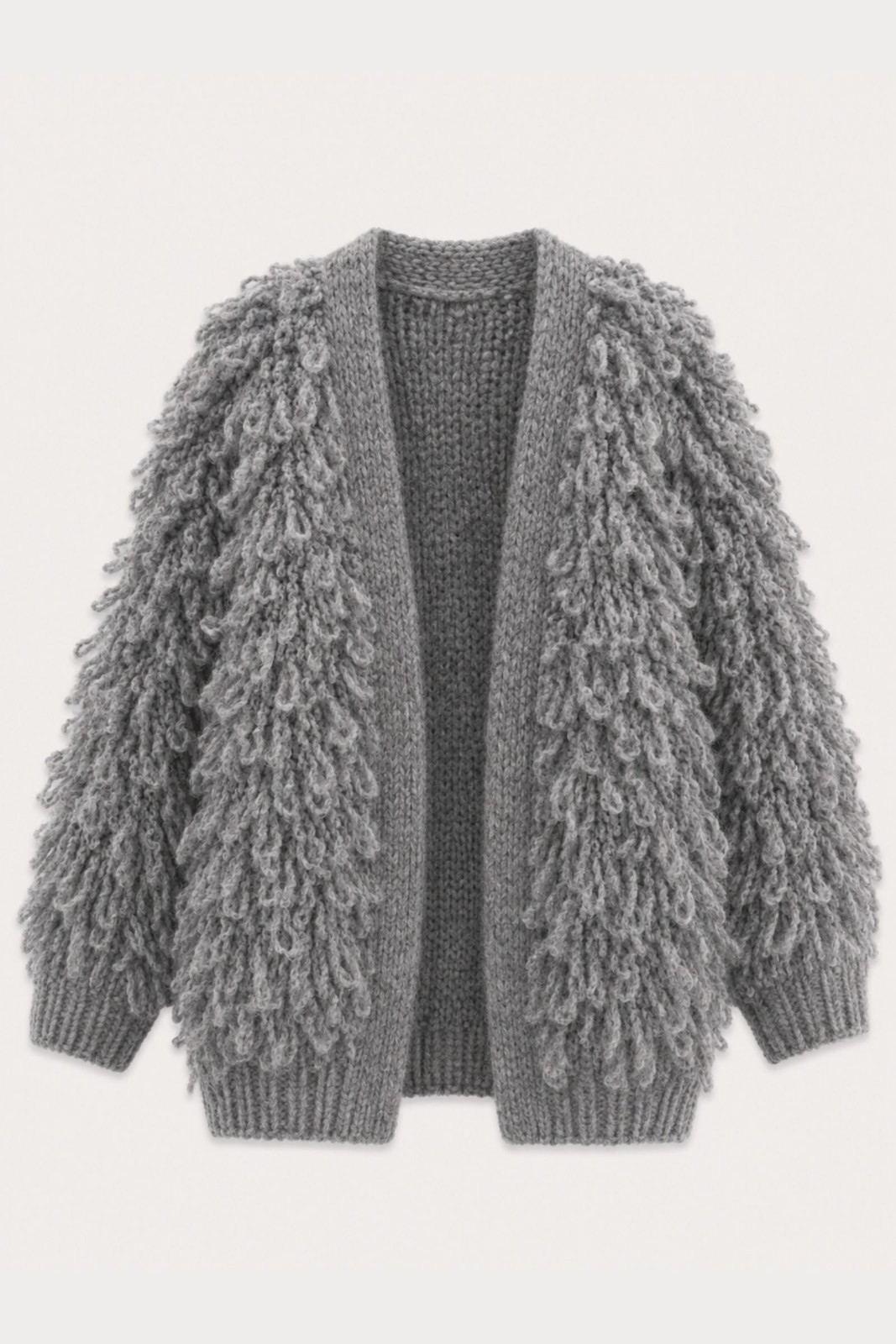 F21723-06_GRIGIO CARDIGAN MORBIDO CON FRANGE - Grigio, TU