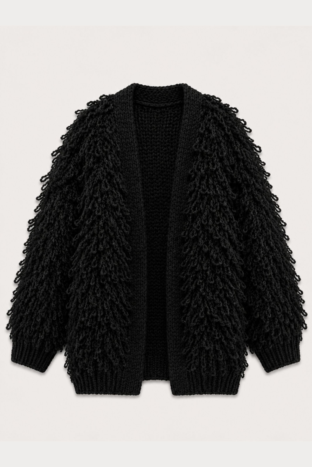 F21723-06_NERO CARDIGAN MORBIDO CON FRANGE - Nero, TU