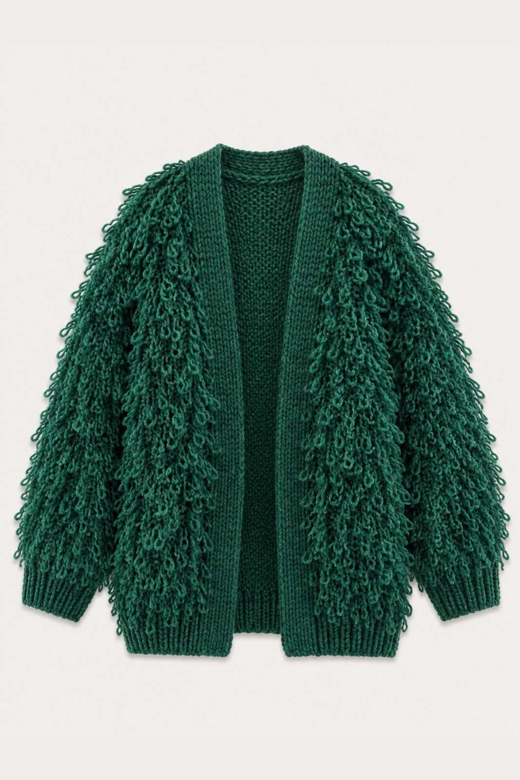 F21723-06_VERDE CARDIGAN MORBIDO CON FRANGE - Verde, TU