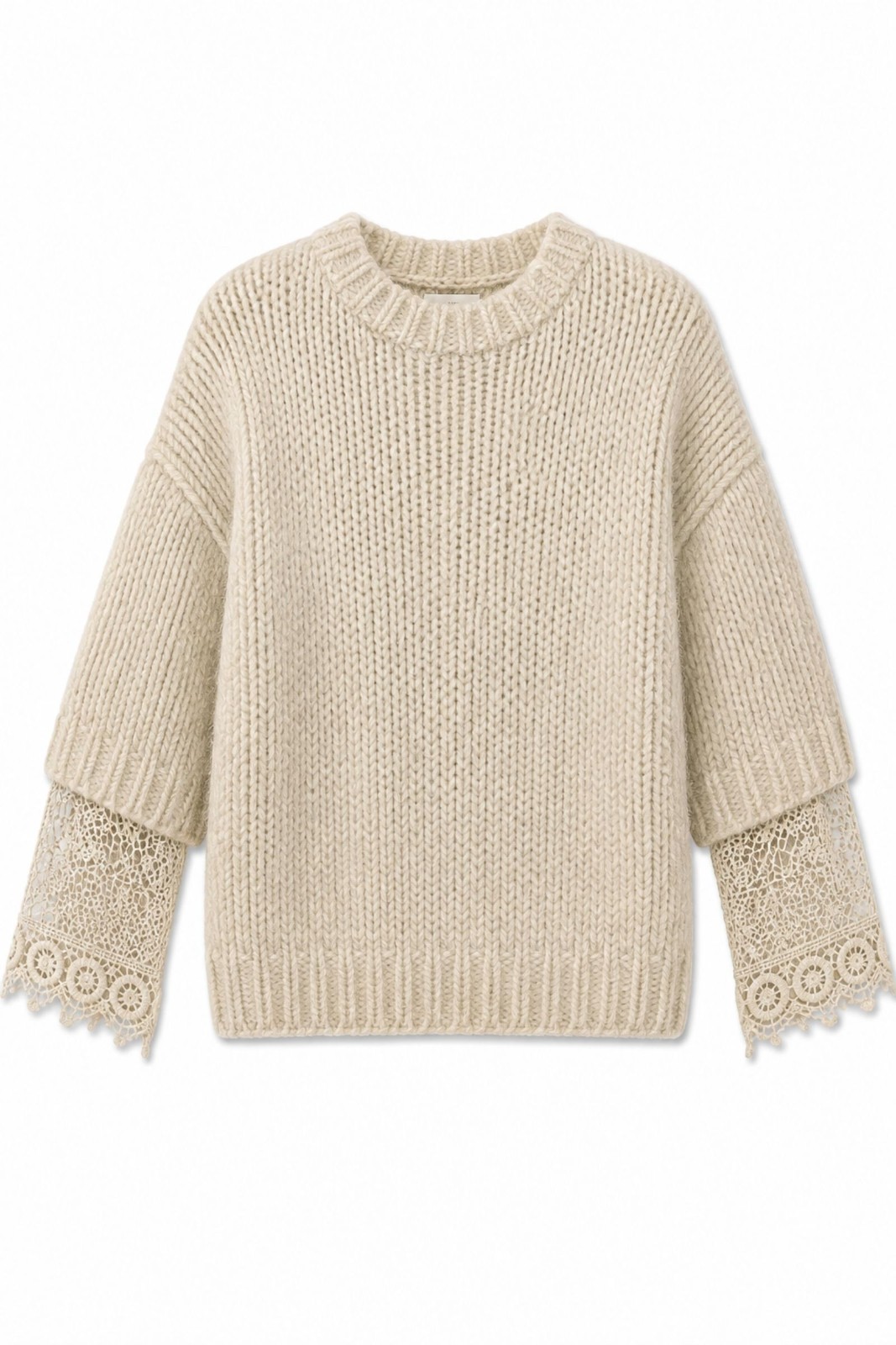 F21792-06_BEIGE MAGLIONE MORBIDO CON DETTAGLI IN PIZZO - Beige, TU