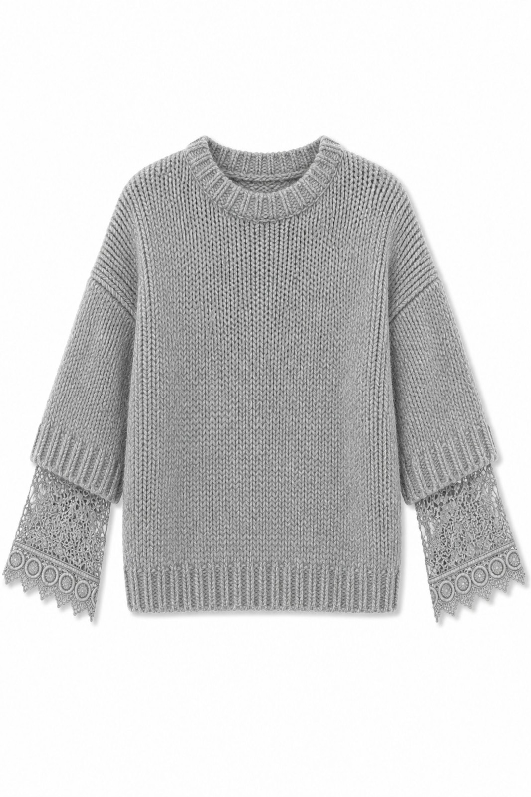 F21792-06_GRIGIO MAGLIONE MORBIDO CON DETTAGLI IN PIZZO - Grigio, TU
