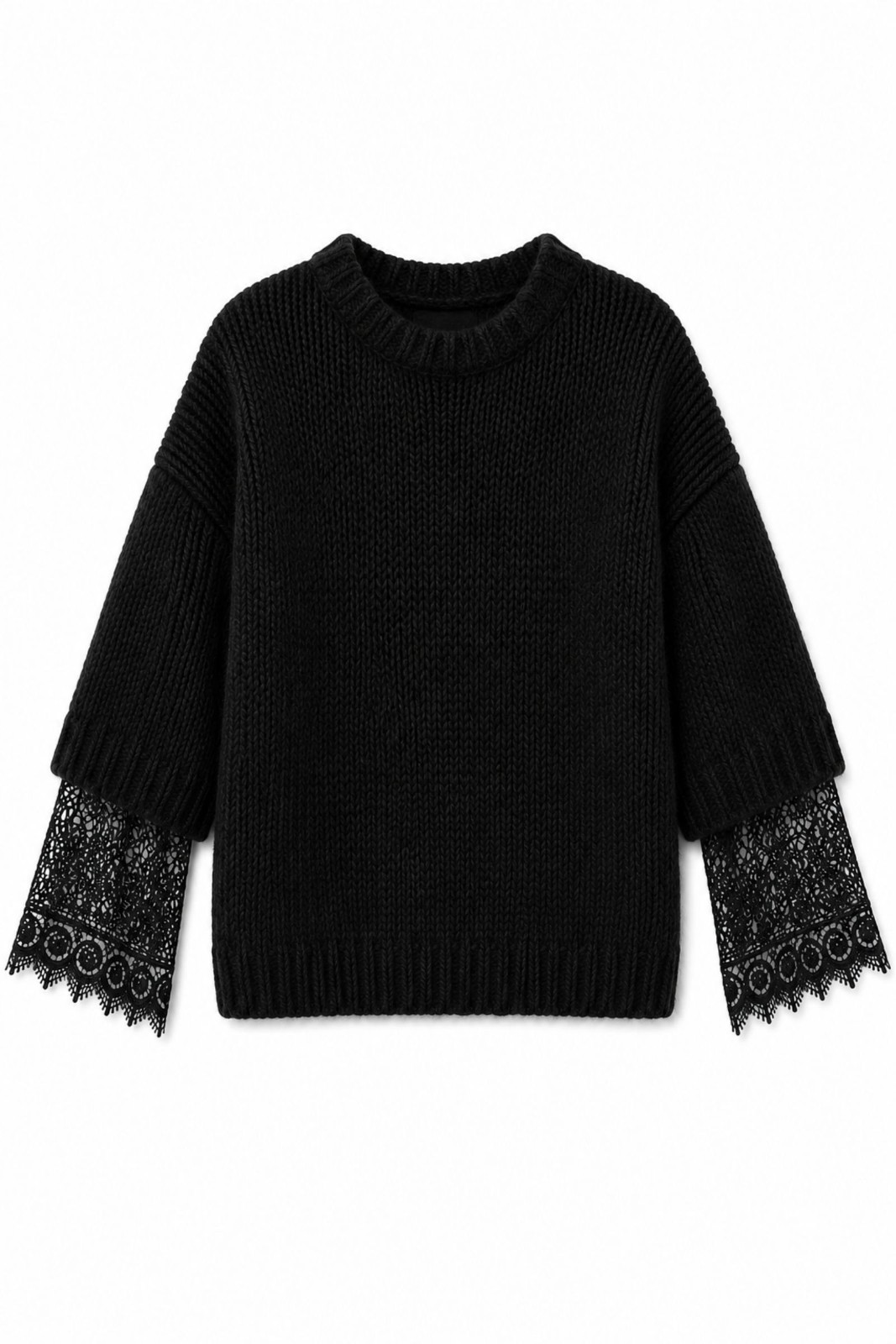 F21792-06_NERO MAGLIONE MORBIDO CON DETTAGLI IN PIZZO - Nero, TU