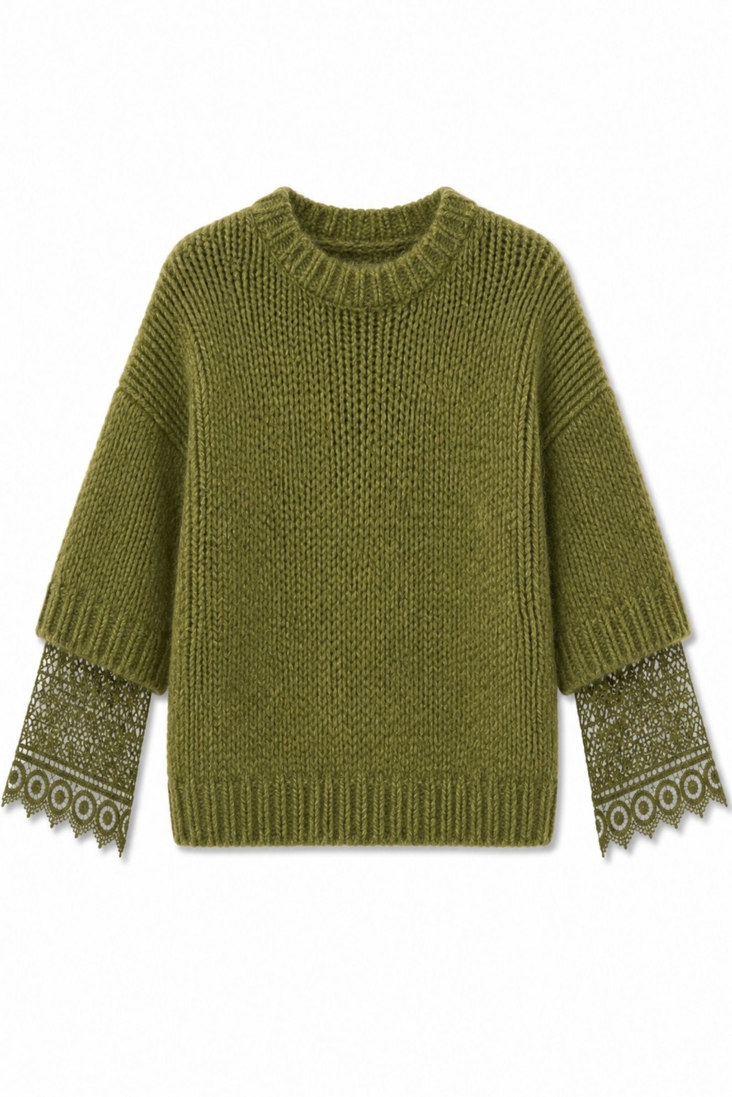 F21792-06_VERDE-OLIVE MAGLIONE MORBIDO CON DETTAGLI IN PIZZO - Verde olive, TU
