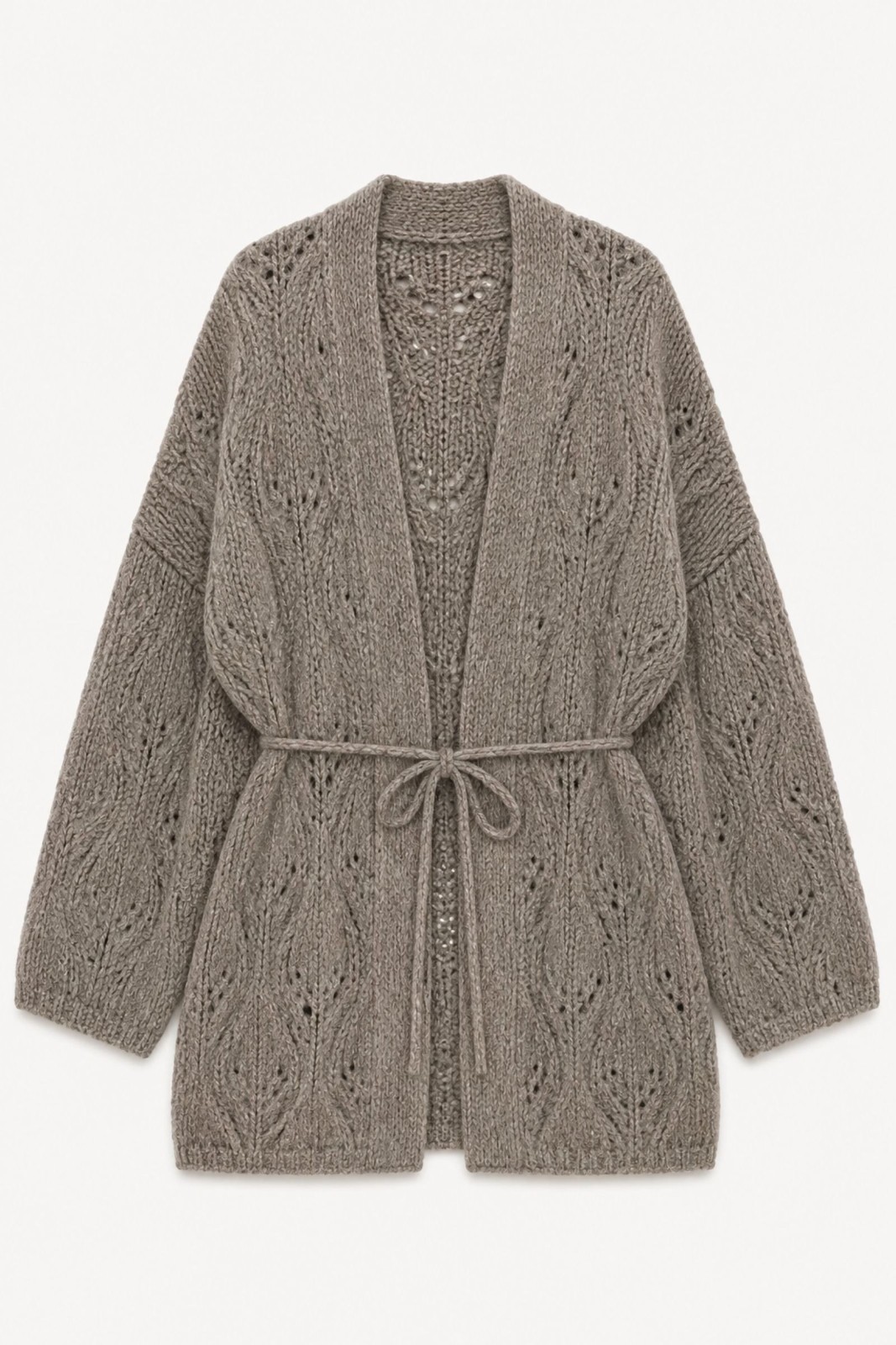 F21985-06_FANGO CARDIGAN LUNGO TRAFORATO CON CINTURA - Fango, TU