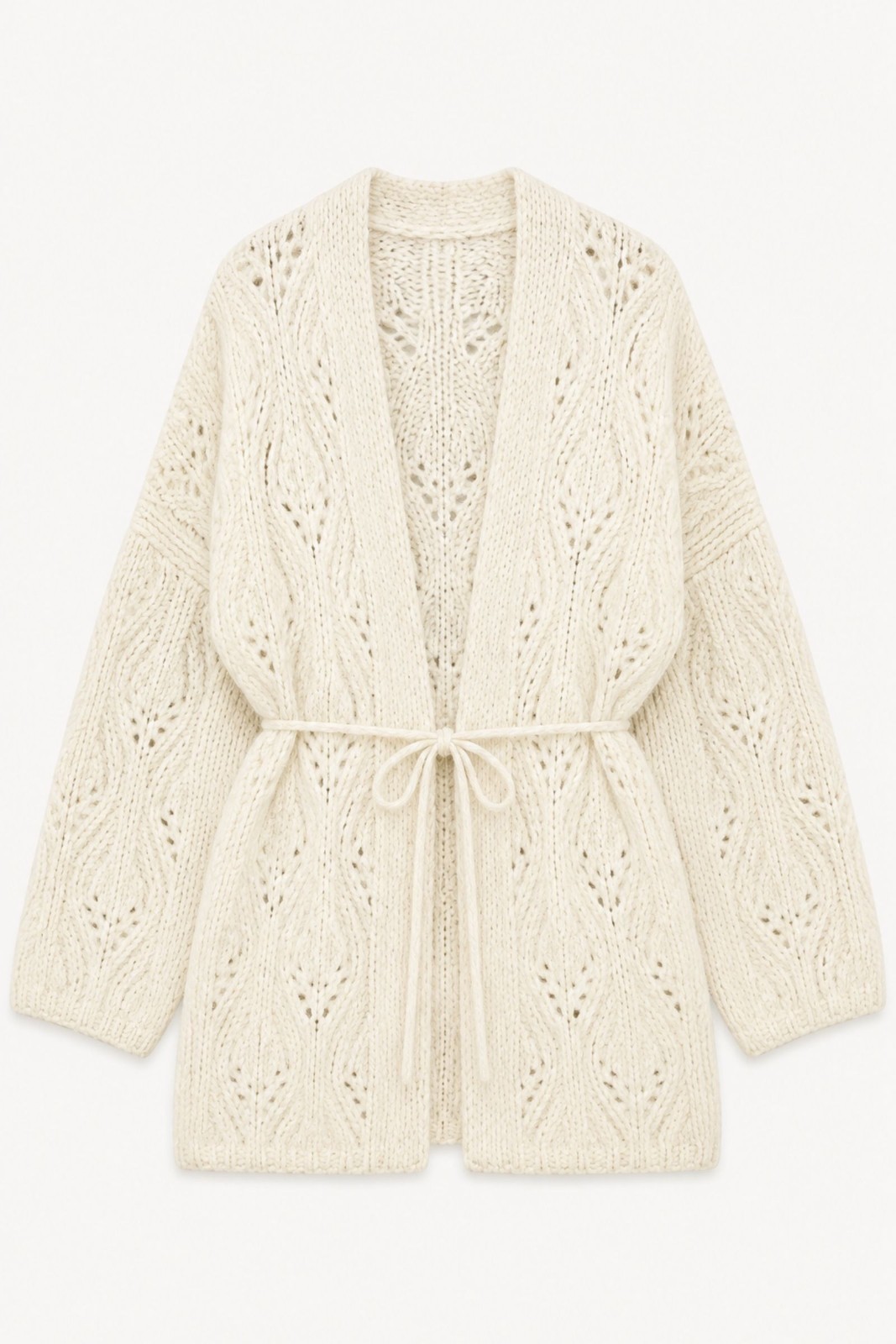 F21985-06_PANNA CARDIGAN LUNGO TRAFORATO CON CINTURA - Panna, TU