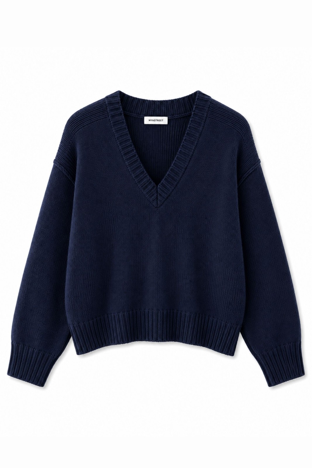 MD04132-06_BLU MAGLIONE AMPIO CON SCOLLO A V IN LANA - Blu, TU