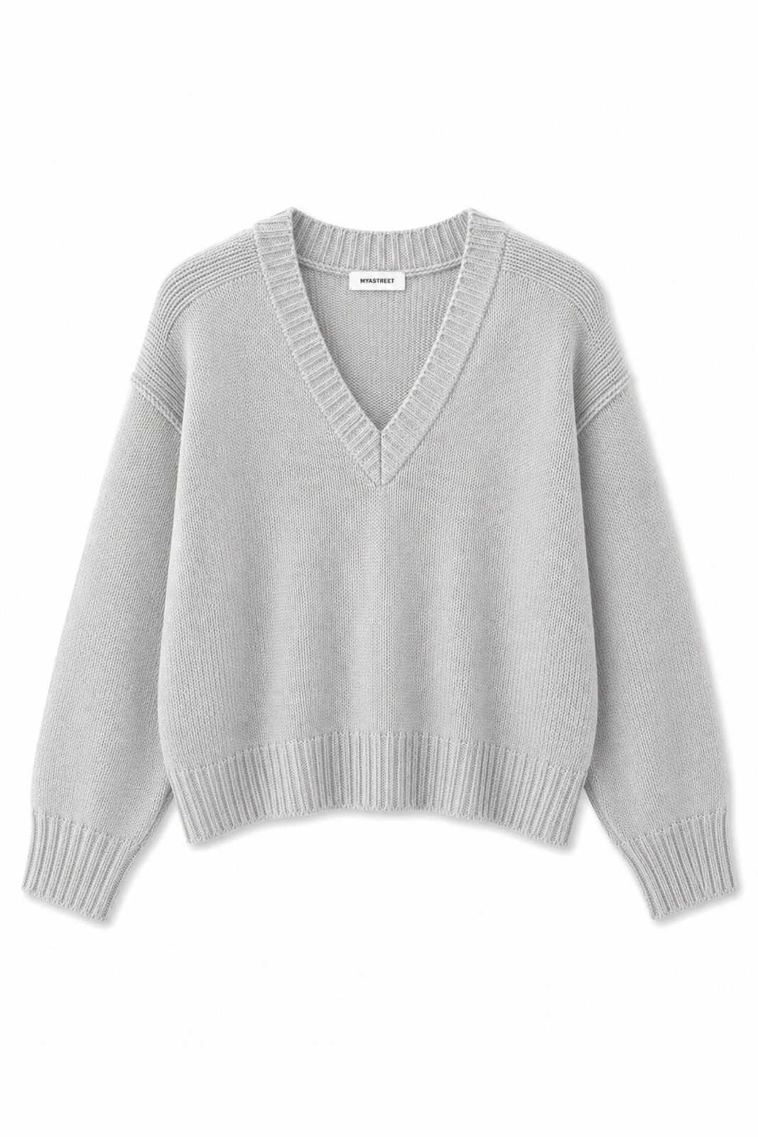 MD04132-06_GRIGIO MAGLIONE AMPIO CON SCOLLO A V IN LANA - Grigio, TU