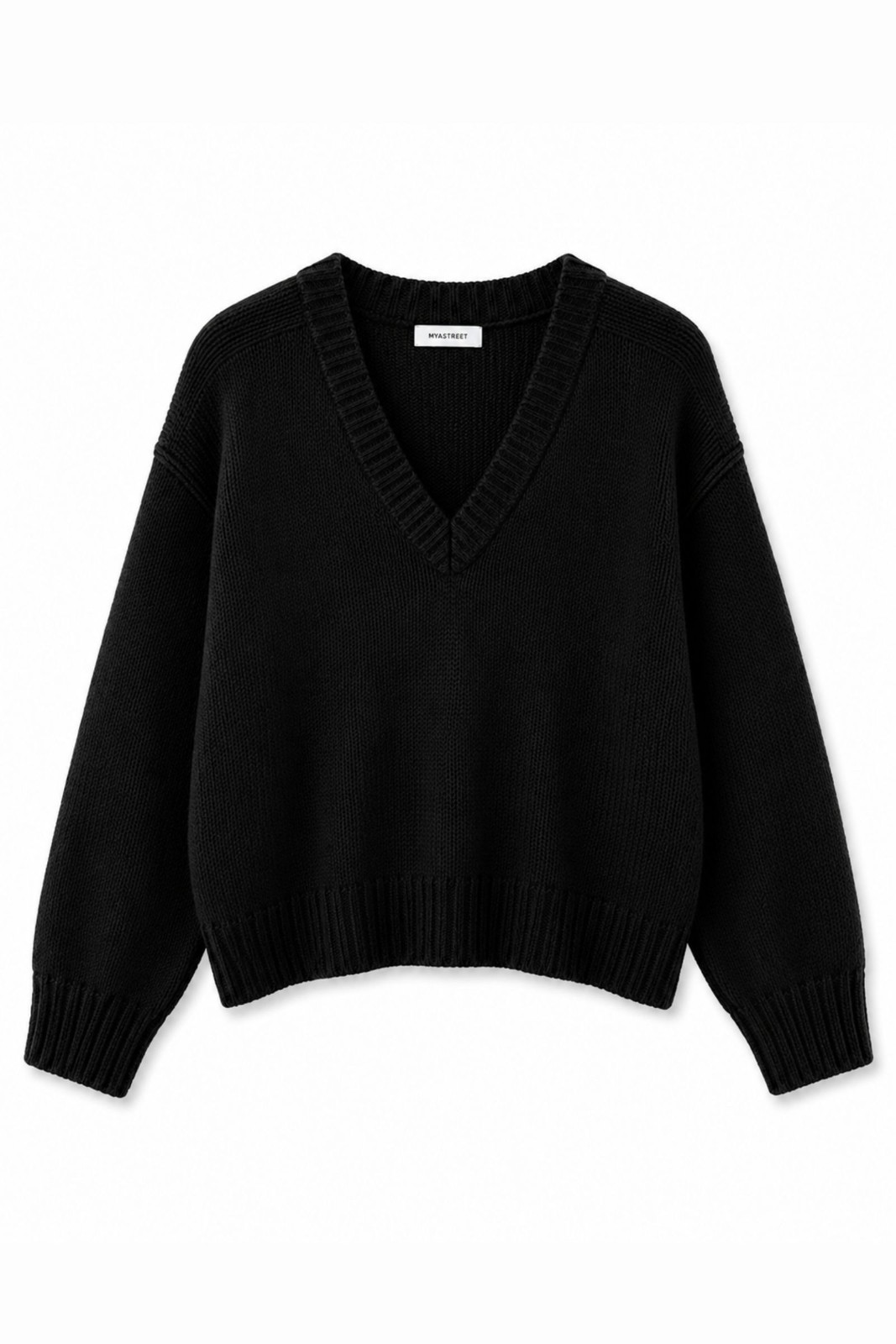 MD04132-06_NERO MAGLIONE AMPIO CON SCOLLO A V IN LANA - Nero, TU