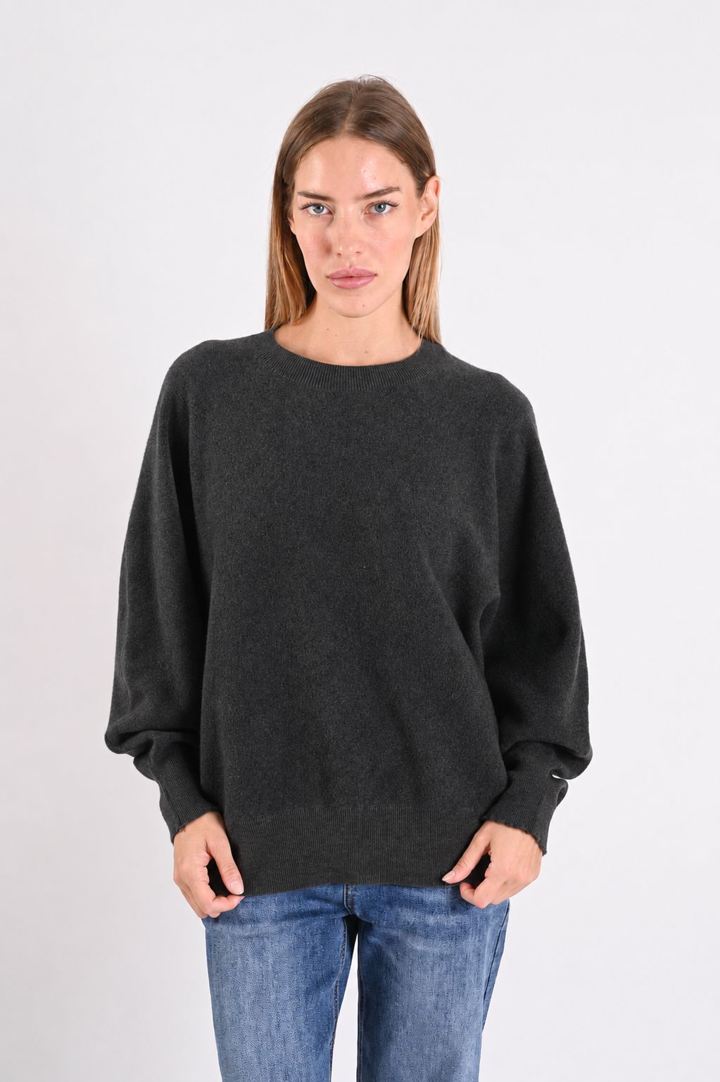 ae7662ba-089a-4084-922d-6df3fc762454 MAGLIA OVERSIZE GIROCOLLO IN MAGLIA MORBIDA CON MANICHE AMPIE - Negro, TU