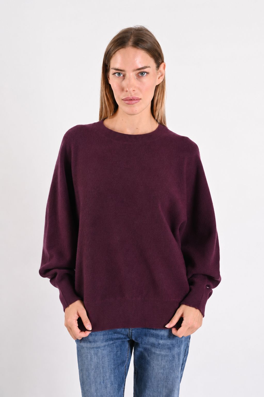 e5b9202f-3911-45ba-8adb-e65bdf810872 MAGLIA OVERSIZE GIROCOLLO IN MAGLIA MORBIDA CON MANICHE AMPIE - Ciruela pasa, TU