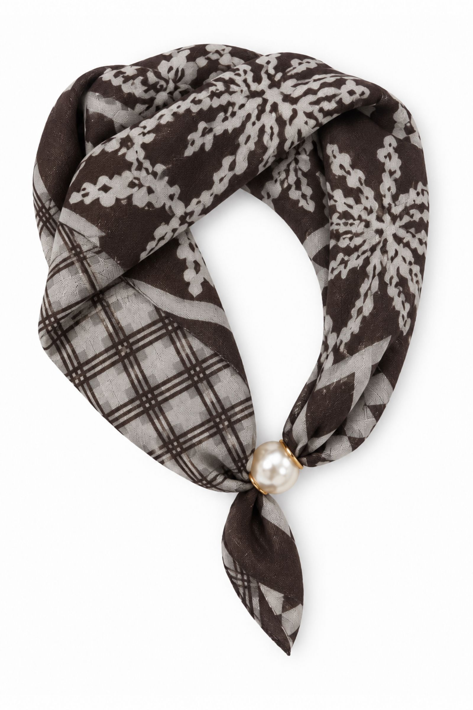 10 FOULARD FANTASIA FIORI E QUADRI CON DETTAGLIO PERLA - Moro, TU