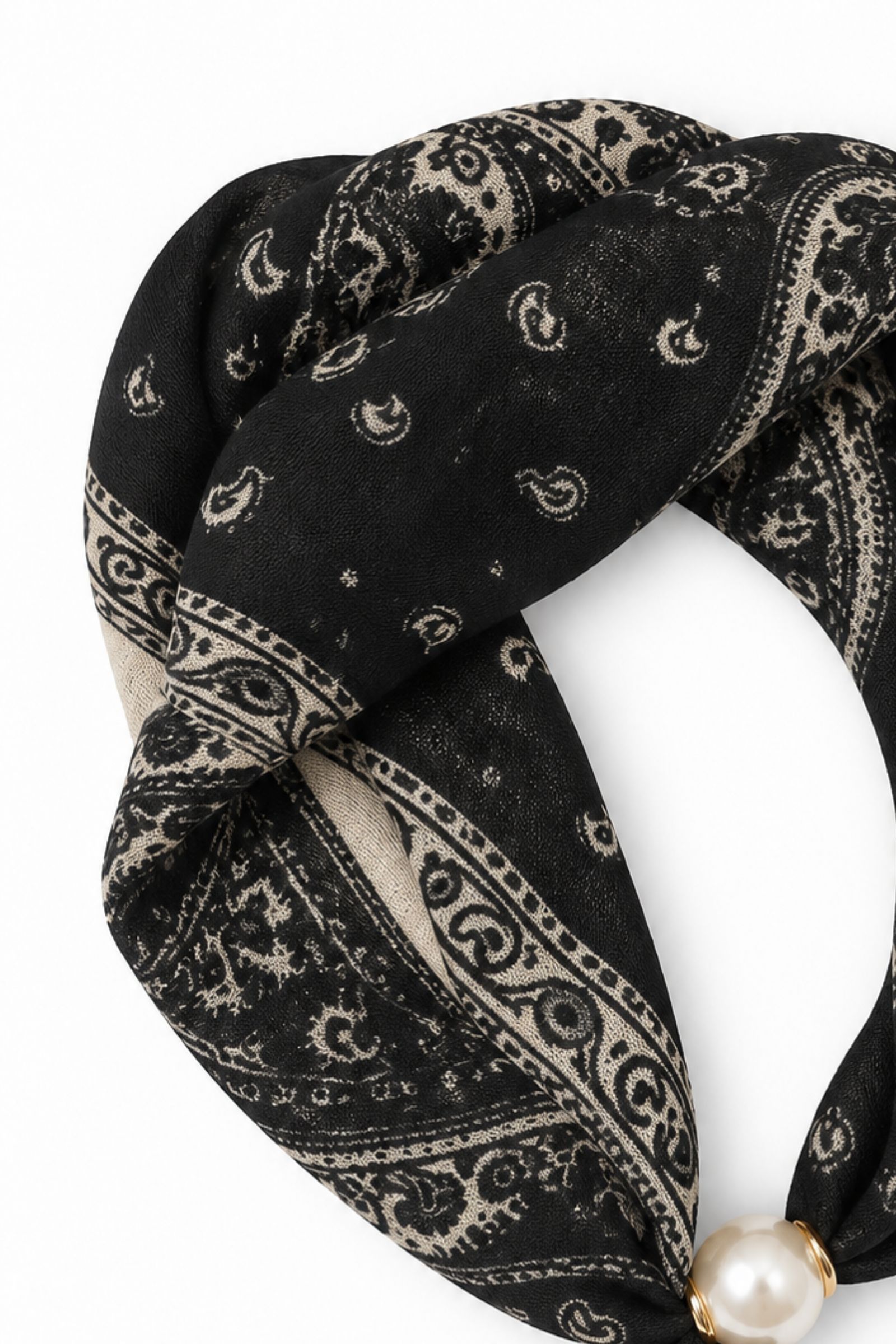 14 FOULARD FANTASIA BANDANA CON DETTAGLIO PERLA - Nero, TU