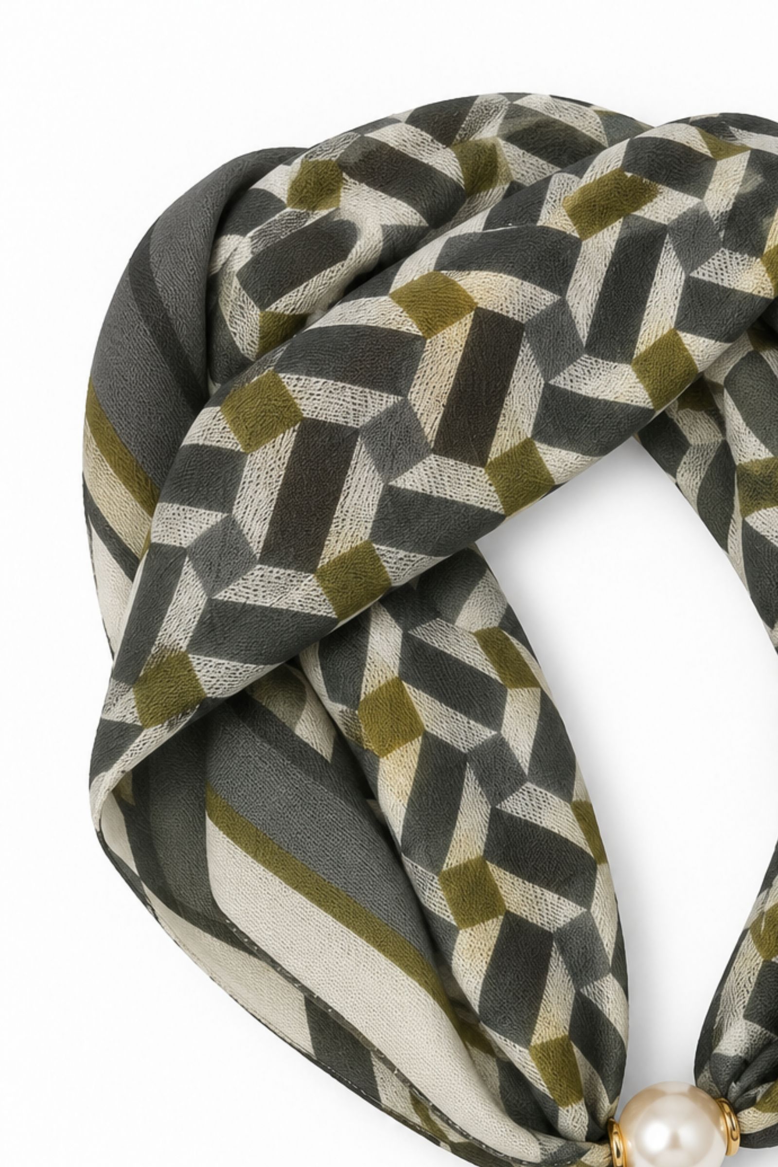 16 FOULARD FANTASIA VERDE CON DETTAGLIO PERLA - Verde, TU