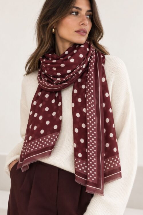 SCIARPA STAMPATA A POIS CON BORDO DECORATIVO