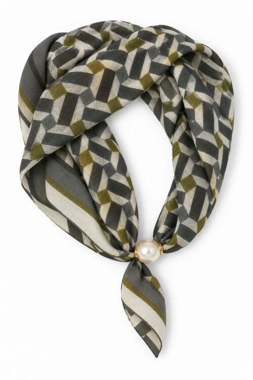 FOULARD FANTASIA VERDE CON DETTAGLIO PERLA