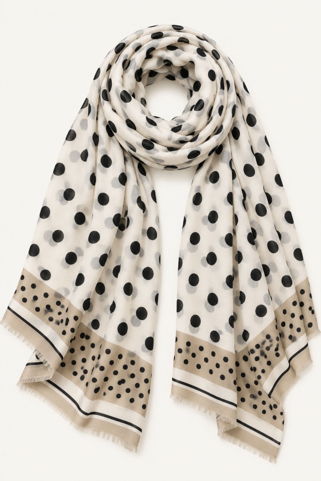 19 SCIARPA STAMPATA A POIS CON BORDO DECORATIVO - Beige, TU