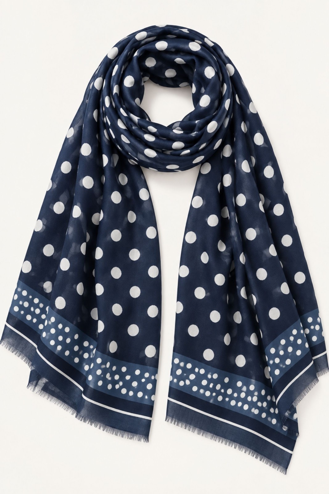 20 SCIARPA STAMPATA A POIS CON BORDO DECORATIVO - Blu, TU