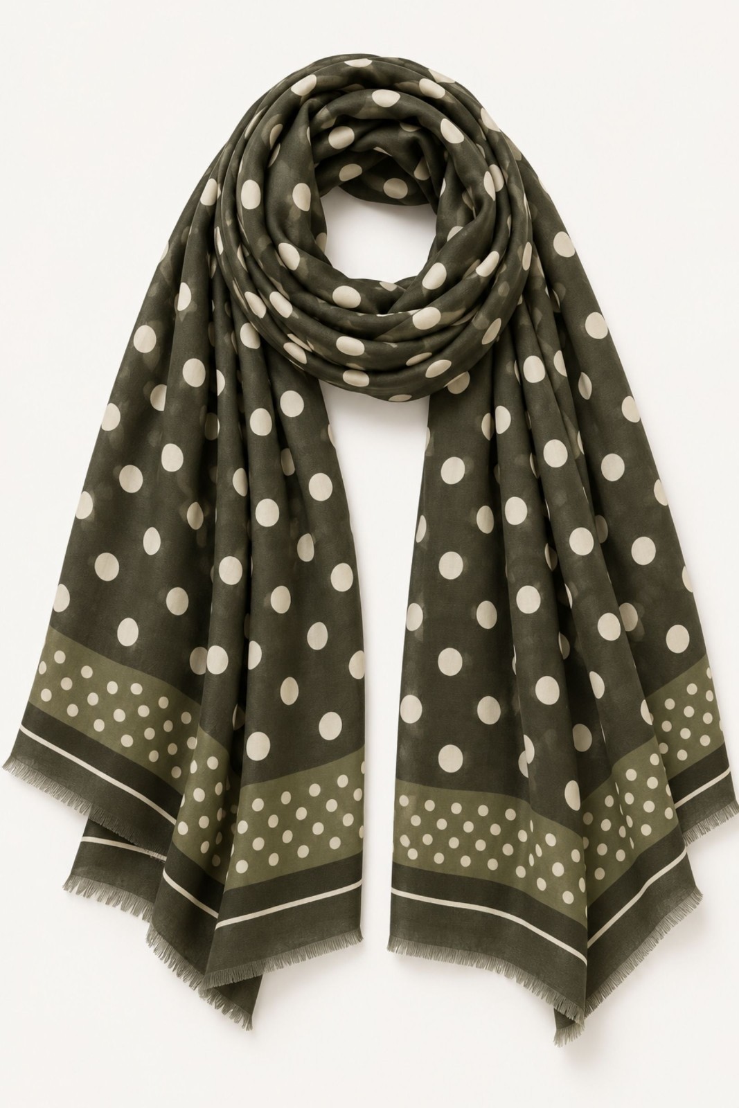 21 SCIARPA STAMPATA A POIS CON BORDO DECORATIVO - Militare, TU