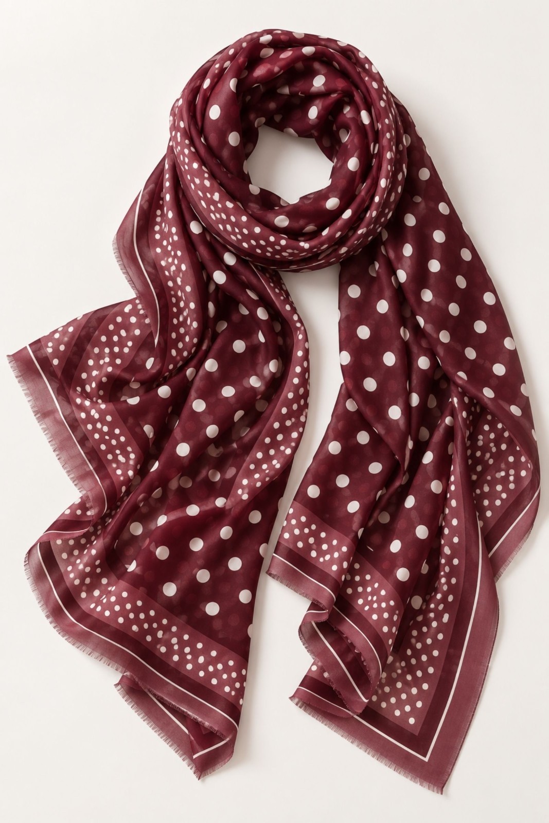 22 SCIARPA STAMPATA A POIS CON BORDO DECORATIVO - Vino, TU