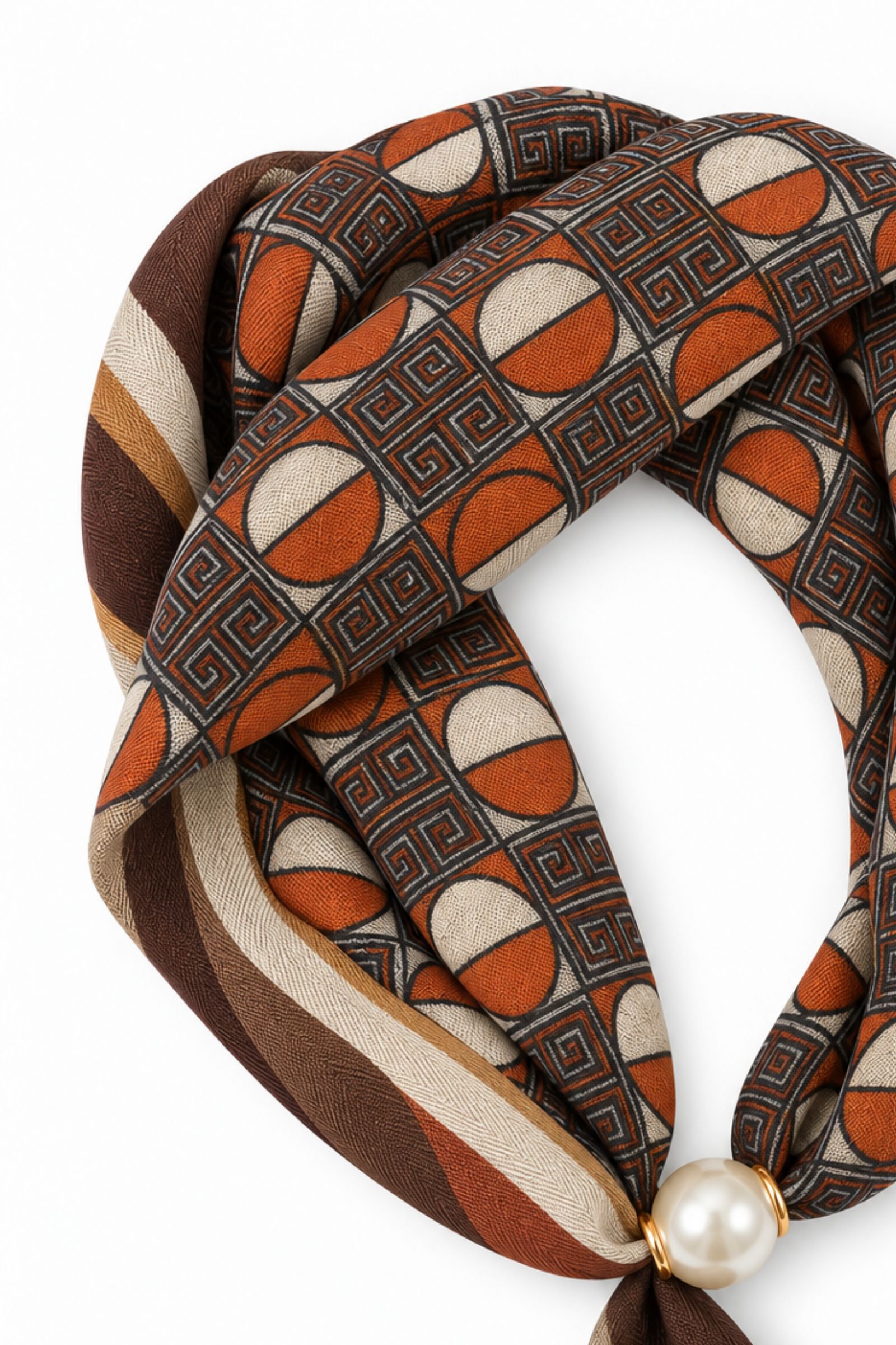 23 FOULARD FANTASIA GRECA CON DETTAGLIO PERLA - Moro, TU