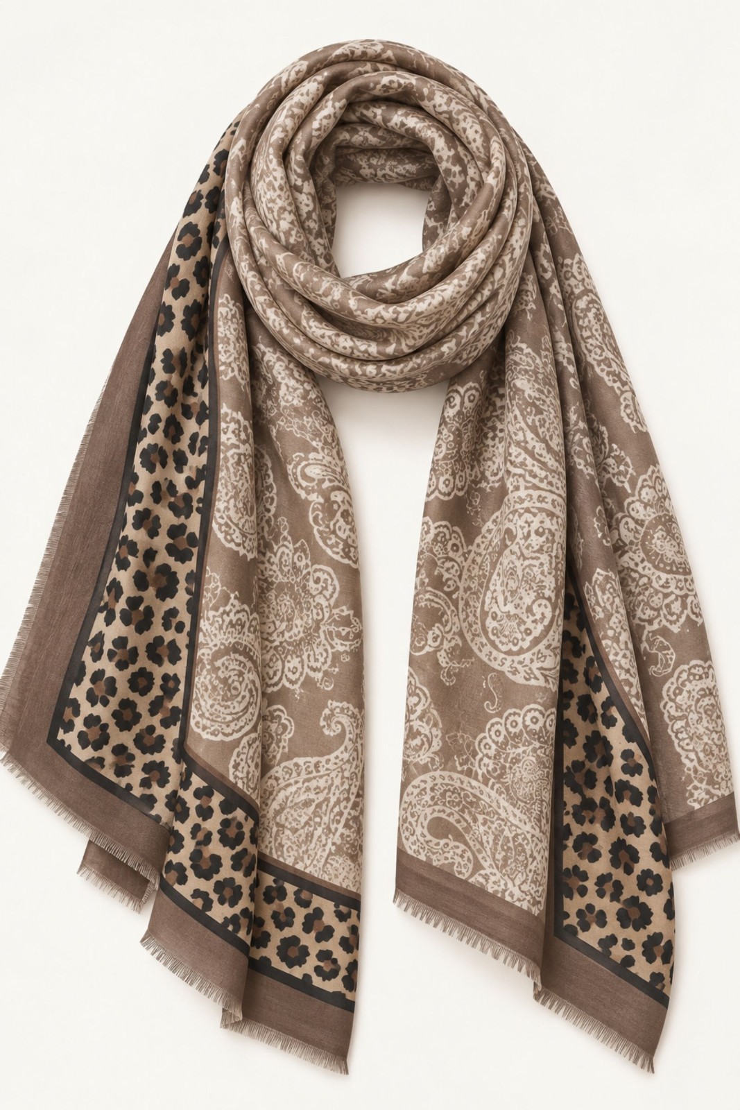 25 SCIARPA STAMPATA CON FANTASIA PAISLEY E ANIMALIER - Taupe, TU