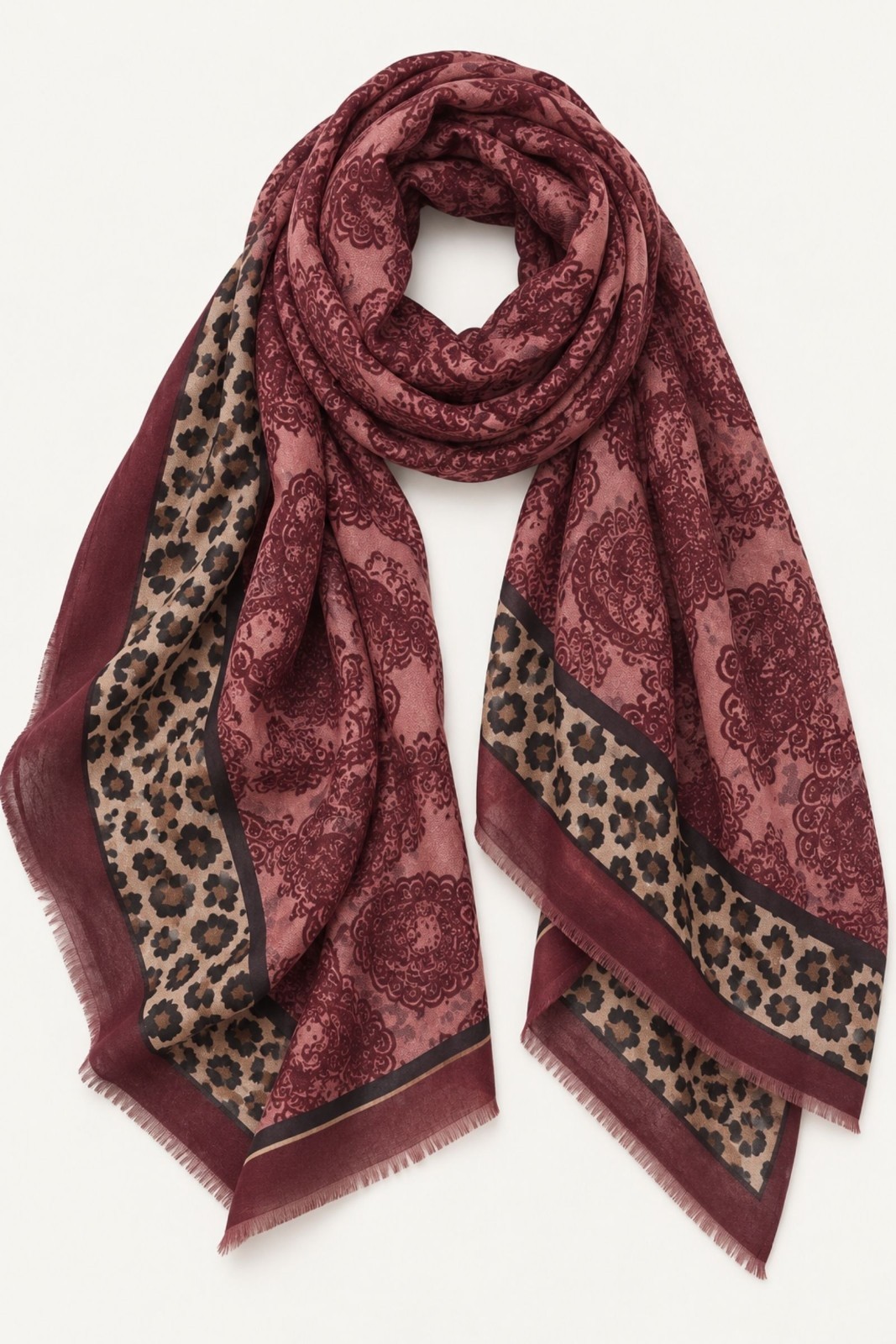 26 SCIARPA STAMPATA CON FANTASIA PAISLEY E ANIMALIER - Vino, TU