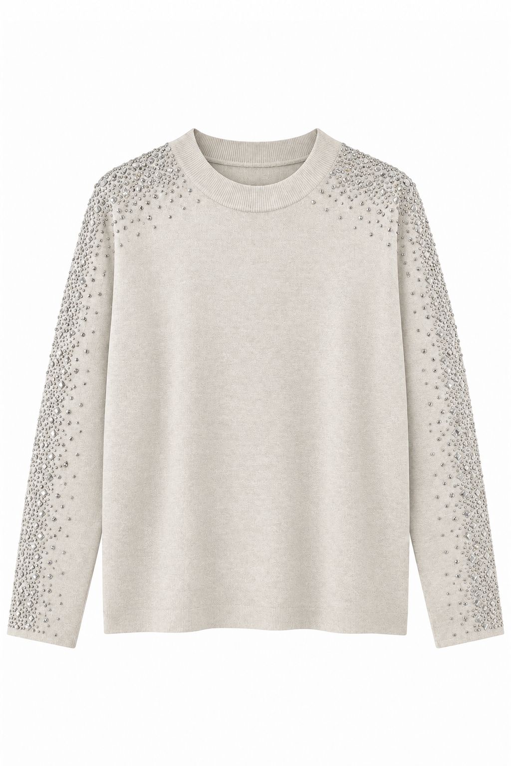 27536ab5-3548-4968-9ed7-8034015443ff MAGLIA GIROCOLLO CON STRASS SULLE MANICHE - Gesso, TU