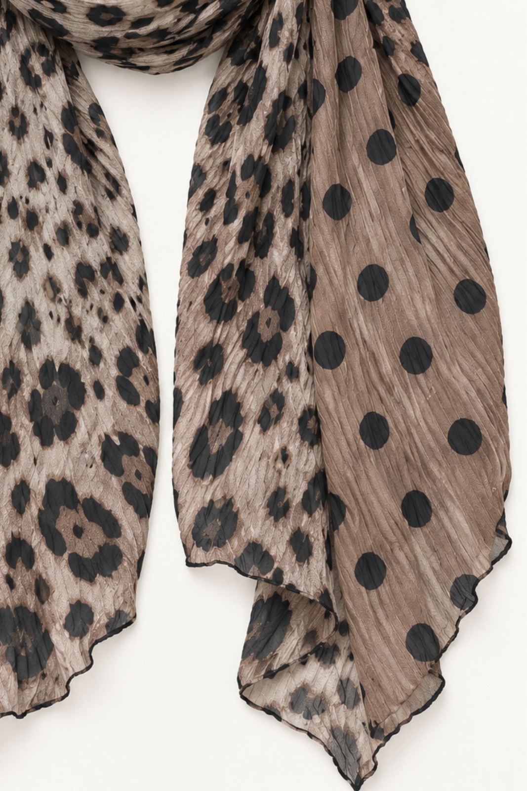 29 SCIARPA PLISSÉ CON STAMPA ANIMALIER E POIS - Taupe, TU
