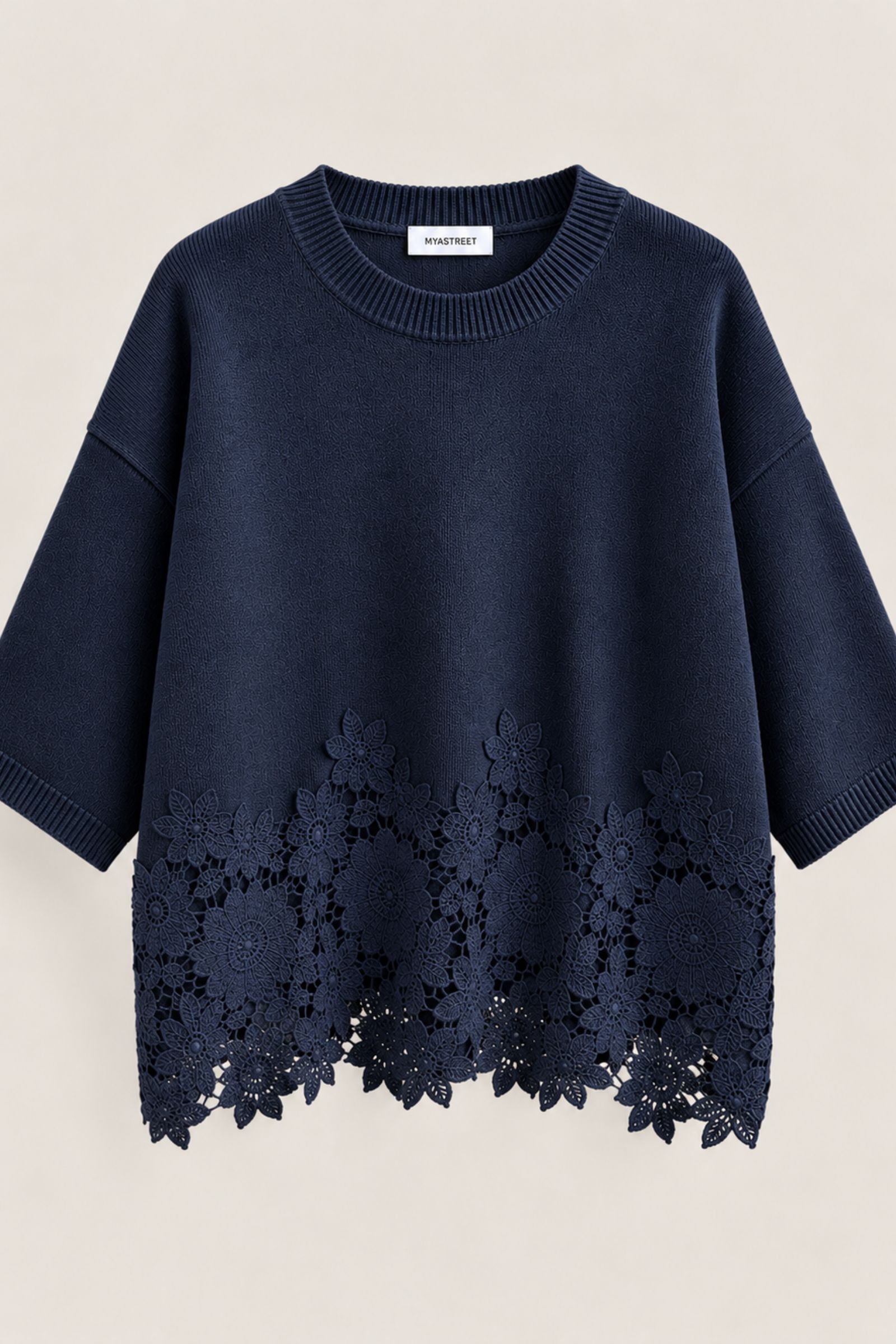 30 MAGLIA OVERSIZE CON INSERTO IN PIZZO - Blu, TU