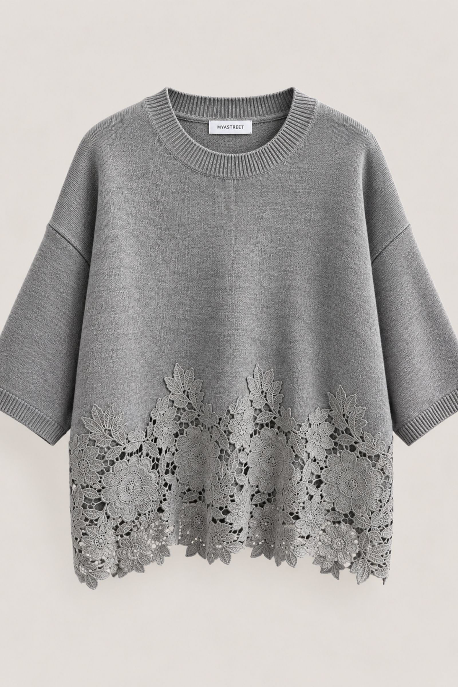32 MAGLIA OVERSIZE CON INSERTO IN PIZZO - Grigio, TU