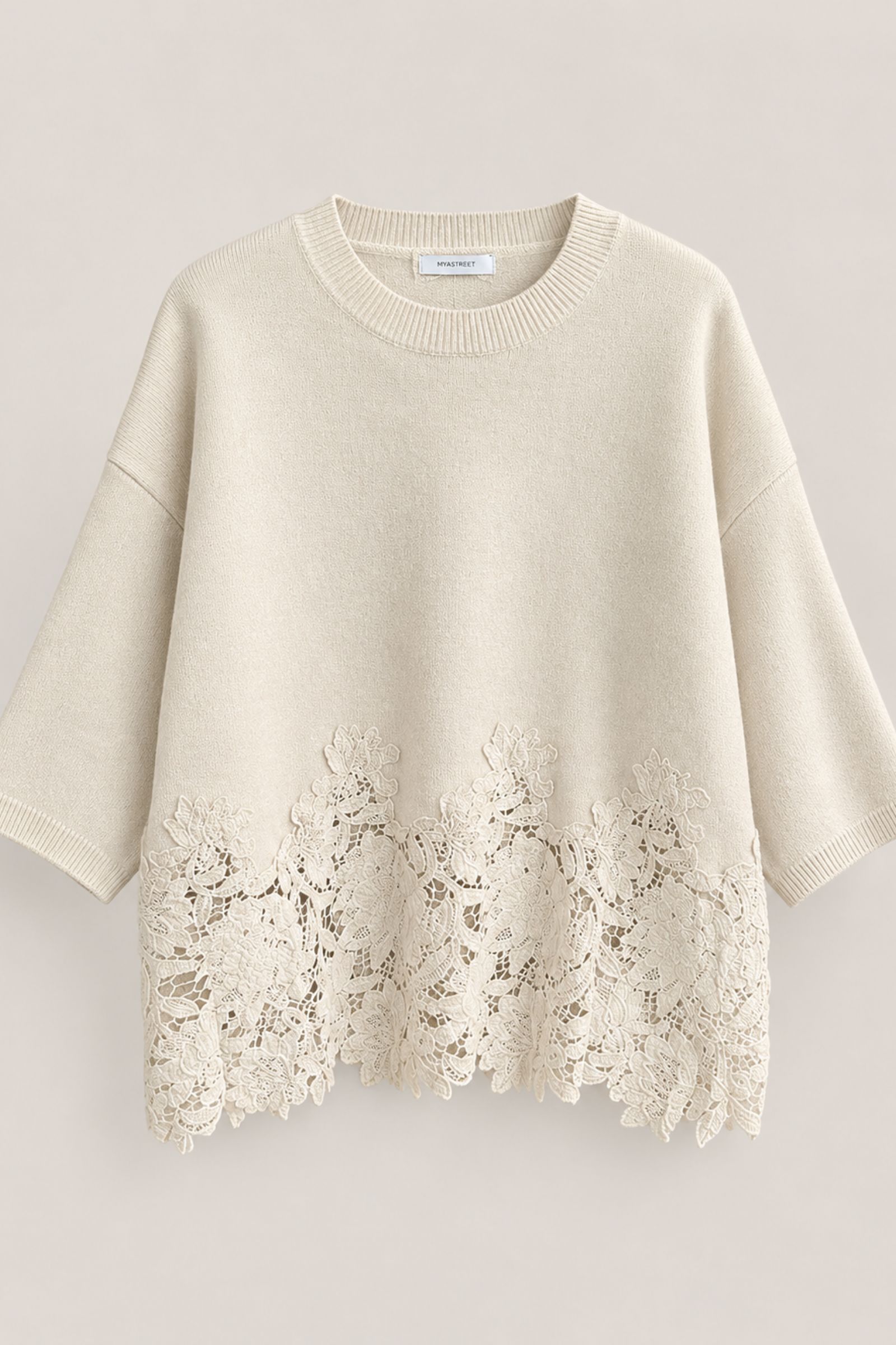 37 MAGLIA OVERSIZE CON INSERTO IN PIZZO - Beige, TU