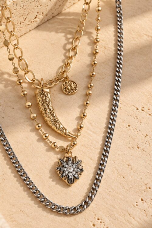 Alternative view of COLLANA LAYERED CON PENDENTI STILE VINTAGE