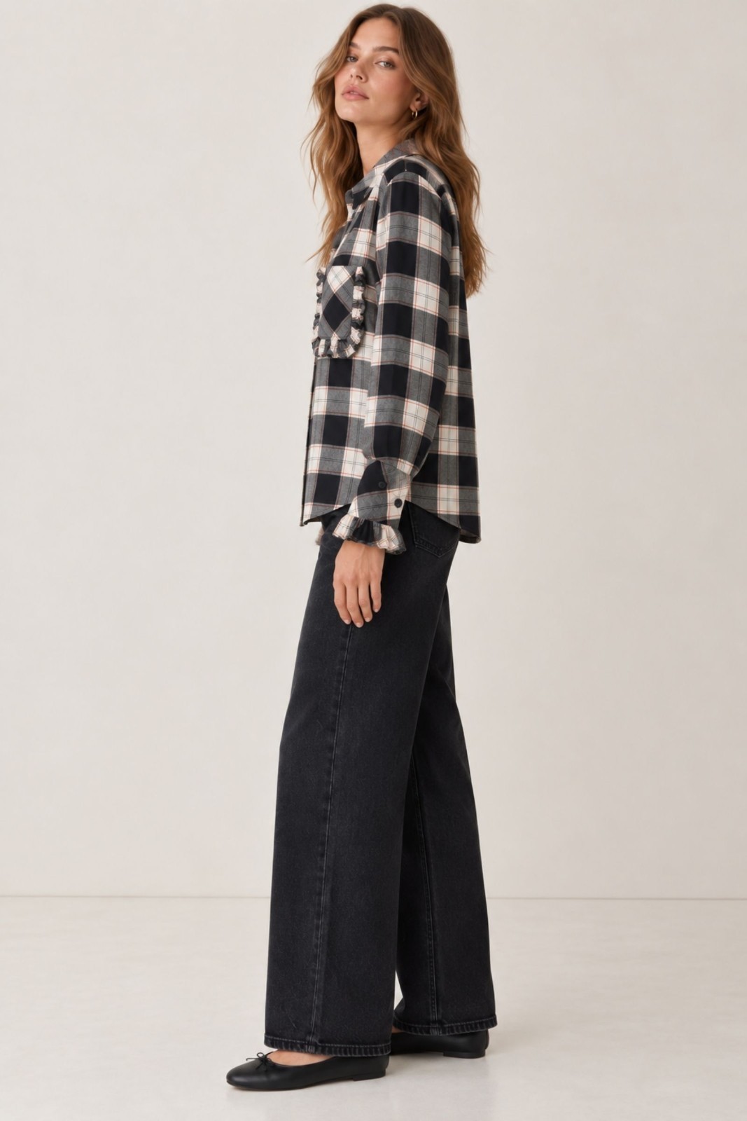CAMICIA A QUADRI CON ROUCHES E TASCHINO - immagine 3