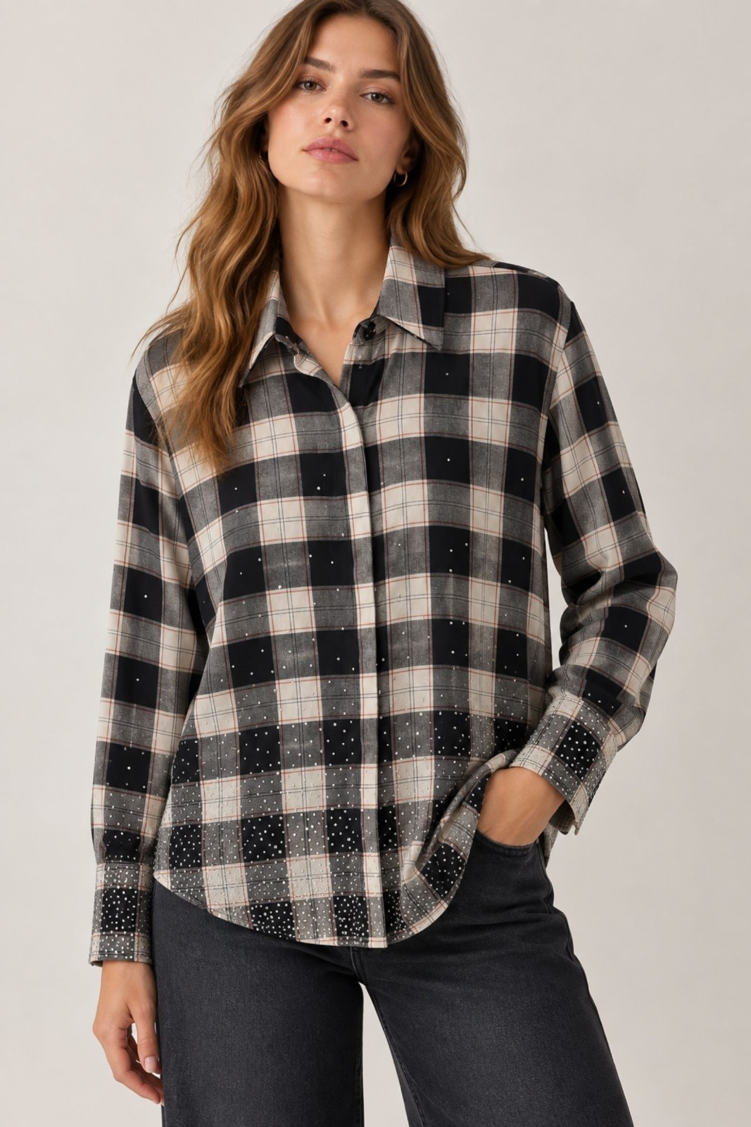 CAMICIA A QUADRI CON STRASS - immagine 2